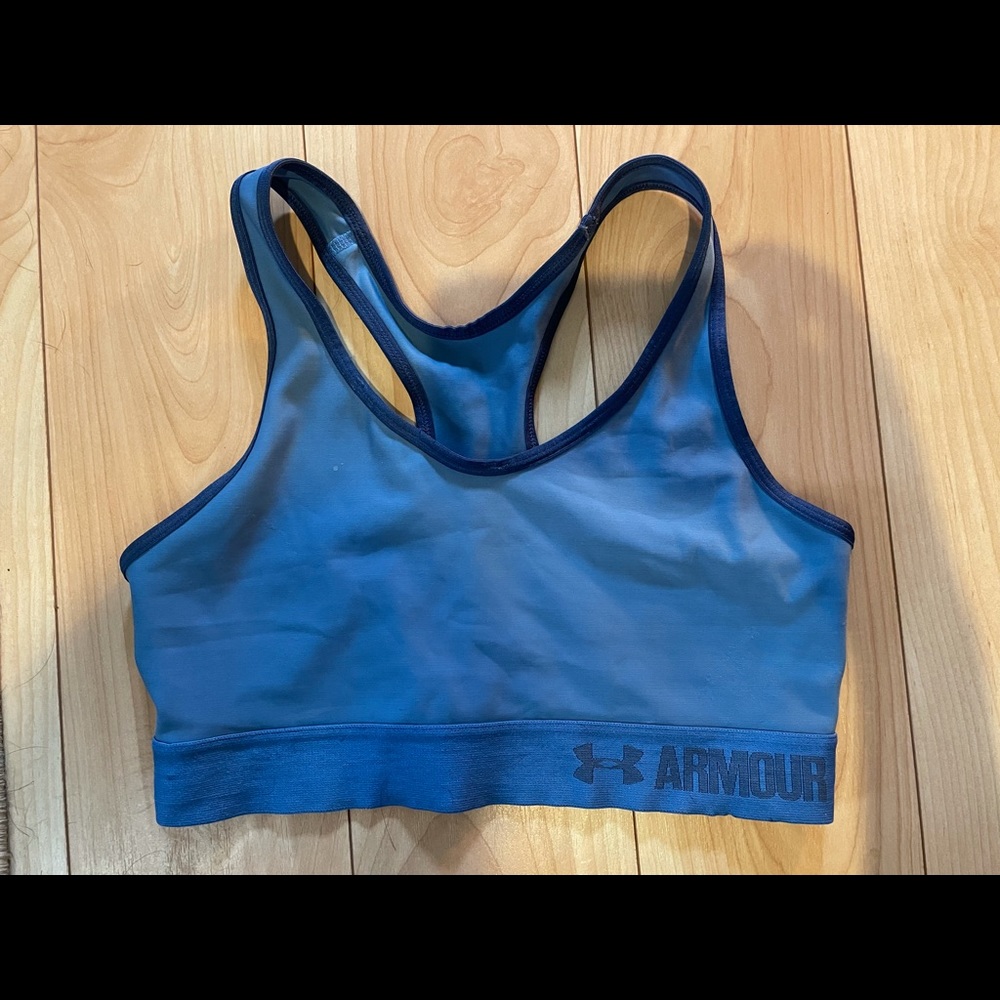 Dark & light blue color block sports bra